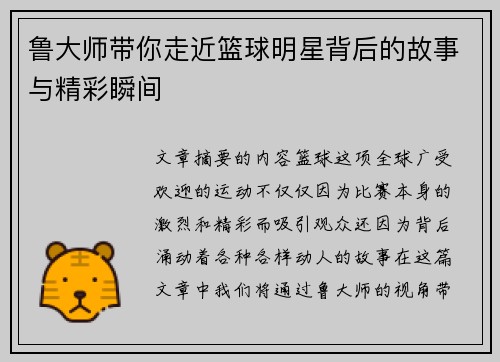 鲁大师带你走近篮球明星背后的故事与精彩瞬间